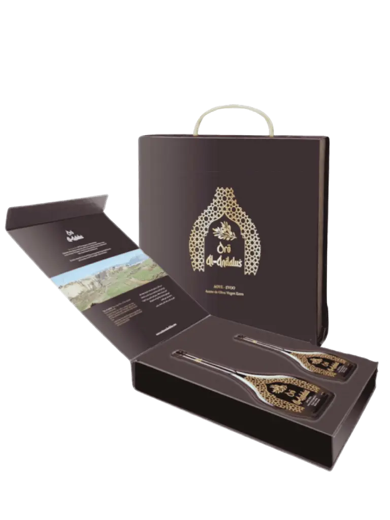 Estuche regalo con 2 botellas de aceite de oliva virgen extra Oro Al-Andalus